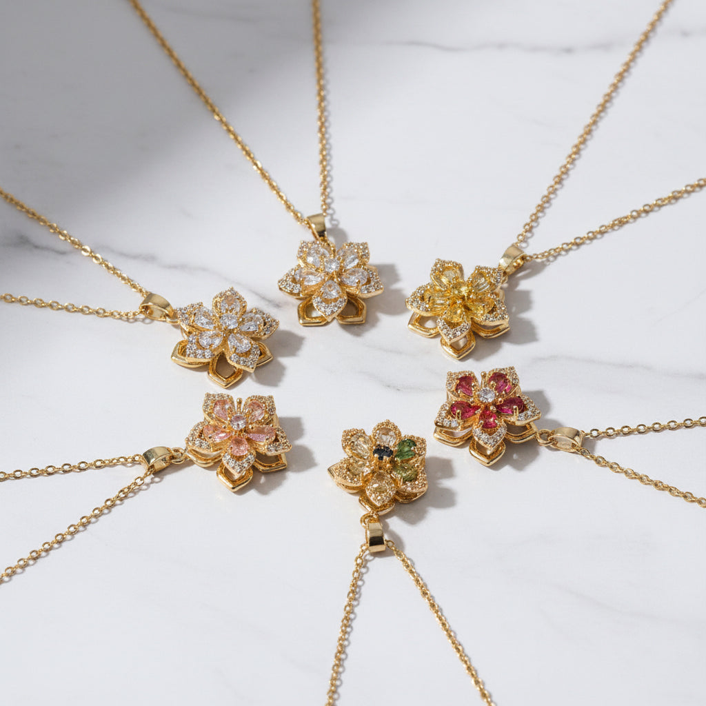 SeenOnHer Rotating Flower Necklace